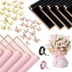 Flower Bouquet Accessories Supplies, 40 Sheets Flower Wrapping Paper,24 Butterfly Decorations, 2 Ribbons for Wedding Anniversary Birthday Students Graduation