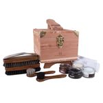 FootFitter Classic Shoe Shine Valet Box Set - Quality Shoe Cleaning Kit!, Brown, 12 Piece Set