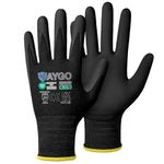 KAYGO Safety Work Gloves MicroFoam Nitrile Coated 3 Pairs, KG18N, Seamless Knit Nylon Glove with Abrasion and Oil Resistant Grip, Ideal for General Purpose, Automotive, DIY (Large, Black)