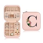 Personalized Jewelry box, Jewelry Boxes for Women, Mini Travel Jewelry Case, Initial Jewelry Box for Girls, Cute Small Travel Teen Jewelry Box Case Organizer, Jewelry Travel Case for Women, C