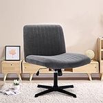 Wide Office Chair Armless Vanity Chair Mid Back Home Office Desk Chair 120° Rocking Computer Chair Task Chair Fabric Padded Swivel Chair (Cross Base, Dark Gray)