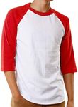 Hat and Beyond Men's Baseball Raglan 3/4 Sleeves Casual T-Shirts Plain Cotton Jersey (Medium, 1ks01_ White/Red)