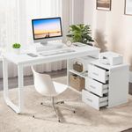 Deskio Large Computer Desk For Office&Home,White L Shaped Matte Desk With 3 Drawers And 2 Shelves For Study Writing Table With Storage Cabinet(Size-55"L X 42"W X 30"H)|Diy