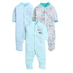 EIO 100% Cotton Sleep Romper/Sleep Suits/Jumpsuit/Night Suits For Baby Boys & Girls, Infants, New Born Combo Pack Mint (0-3 Months)