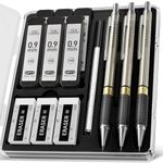 Four Candies Metal Mechanical Pencil Set - 3PCS 0.9mm Art Mechanical Pencils & 360PCS HB Lead Refills & 3PCS Erasers & 9PCS Eraser Refills, Drawing Mechanical Pencils for Writing, Sketching/With Case