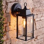 CGC Lighting Bevelled Glass Coach Lantern Wall Light Porch Indoor Outdoor Garden Decorative Lamp Fixture (Black)