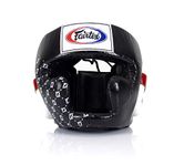 Fairtex Headgear HG10 | Protective Headgear for Muay Thai | Enhanced Comfort & Vision with Adjustable Straps & Multi-Layered Foam Padding |Prevents Injuries to Ears, Cheeks & Chin (Medium-Black/White)