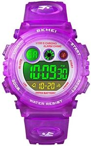 Kids Digital Sport Watch for Boys Girls, Kid Waterproof Electronic Multi Function Casual Outdoor Watches, 7 Colorful LED Luminous Alarm Stopwatch Wristwatch (Purple)