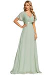 Ever-Pretty Women's Double V-Neck Short Flutter Sleeves Empire Waist Elegant Chiffon Long Mother of The Bride Dresses Mint Green 18UK