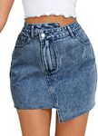 Floerns Women's Casual Asymmetrical Waist Jeans Skirt Raw Trim Denim Skirt Azure Blue M