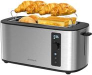 Anfilank Toaster 4 Slice with Countdown Timer, Extra Wide Slots for Bagels and Waffles, 6 Browning Settings, Removable Crumb Tray, Stainless Steel