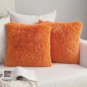 MIULEE Pack of 2 Luxury Faux Fur Throw Pillow Cover Deluxe Decorative Plush Pillow Case Cushion Cover Shell for Sofa Bedroom Car 18 x 18 Inch Orange