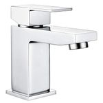 Bathroom Sink Taps Mixers Square Basin Taps, Monobloc Basin Mixer Tap 1 Hole Bathroom Taps with Hot and Cold Hoses for Bathroom, Washroom, Cloakroom, Chrome