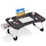 Warmiehomy Laptop Bed Table, Portable Laptop Desk with Foldable Legs & Cup Slot,Foldable Laptop table for Sofa,Laptop Bed Tray for Working on Bed with Little Gift (Small Fan, Small Lamp) Black