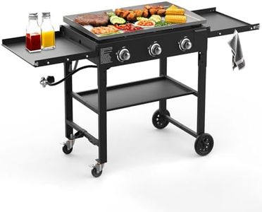 BESTFIRE 3 Burner 35" Flat Top Grill,45,000 BTU Flat Grills Outdoor Cooking with Two Foldable Shelves,Outdoor Griddle with Porcelain-Enameled Cast Iron Grate & Pan for Kitchen,BBQ& Camping