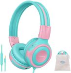 SIMOLIO Kids Headphones with Mic, 75/85/94dB Volume Limit, Share Port, On-Ear Boys Girls Child Headphones for Tablet/Computer/PC, Durable Wired Kids Earphones for Travel with Portable Bag
