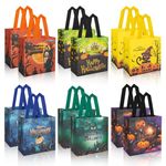 WENGX 12 Pcs Small Halloween Trick or Treat Bags, Tote Gift Bags Reusable Non-Woven Bag with Handles Goodie Candy Bags for Gifts Wrapping Halloween Party Favor Supplies