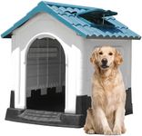 DWVO 41.3'' Plastic Foldable Dog House for Small, Medium, and Large Dogs, Waterproof Folding Pet House with Adjustable Top Window and Elevated Base (41.3''L x 34.6''W x 39''H)