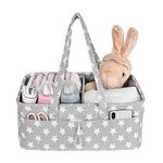 Baby Nappy Caddy - Nursery Storage Bin and Car Organizer for Diapers and Baby Wipes - Grey