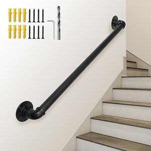 SCIEO 3.3FT Hand Rails for Indoor Stairs Industrial Staircase Handrail, Wall Mount Stair Banister Railing Metal Galvanized Steel Handrails Non-Slip Grab Bar for Indoor Outdoor Steps Stairs Porch Deck