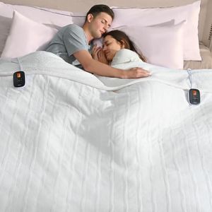 Bearhug Heated Blanket Queen Size 84" × 90", Dual Controller Electric Blanket, Velvet & Sherpa Heating Blanket, 10-Heating Level & 0.5-12H Auto Off, Over-Heat Protect, ETL, Machine Washable-White