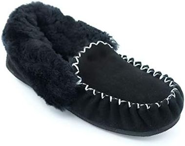 Traditional Sheepskin Moccasins Flat Sole - Men's/Women's - 100% Australian Sheepskin, Wool Insole - Soft and Warm Ugg Slippers (13, Black, 13)