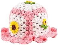 Verdusa Women's Floral Applique Crochet Bucket Hats Knit Caps Light Pink One-Size