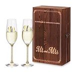 NUPTIO Champagne Glasses Wedding Gift - Set of 2 Champagne Flutes Glass Personalised with Wooden Gift Box Mr & Mrs Crystal Prosecco Toasting Flute for Weddings Engagement Anniversary Birthday Party