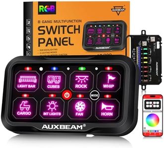 Auxbeam 8 Gang Switch Panel AR-800 Bluetooth RGB Switch Pod Toggle Momentary Pulsed Dimmable Backlight Multifunction Switch Panel with Memory Function 12-24V Truck Offroad ATV Marine Waterproof