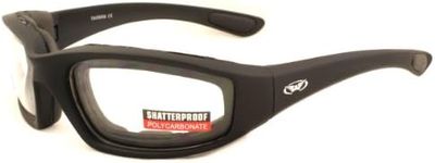 Global Vision Eyewear Clear Motorcycle Wraparound Sunglasses with E.V.A Foam Padding Complete with Free Microfibre Storage Pouch.