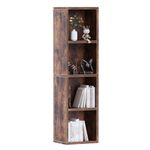 NEWSENDY Modern 4-Tier Open Bookcase and Bookshelf, Floor Standing Bookcase Storage Shelves, Wooden Cube Storage Shelf for Home Office, Living Room, Bedroom, Rustis Brown