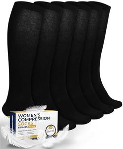 Pembrook Light Compression Socks for Women - 6 Pairs | 8-15 mmHg Black Compression Socks for Women Cotton | Graduated Compression Socks Women for Soreness and Circulation Support