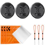 K&F Concept 82mm Lens Cap 3 Pack Snap-on Front Camera Lens Cover + Elastic Lens Cap Keeper + 3 Cleaning Cloth Compatible with Canon Sony