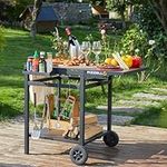 Pizzello Outdoor Grill Carts Double-Shelf Pizza Oven Trolley Movable Kitchen Island Foldable Countertop Outdoor Worktable Bar Cart with 2 Wheels