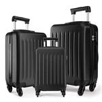 Kono Luggage Set 3 Pieces Suitcases Lightweight ABS Hard Shell Cabin Carry-on Travel Trolley Case with 4 Spinner Wheels (3 Pcs Set, Black)