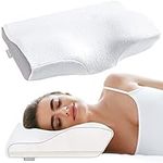 Inofia Cervical Contour Memory Foam Pillow Neck & Shoulder Pain Relief,Adjustable Height Ergonomic Support Side,Back,Stomach Sleepers with Washable Cover,53x32x11/6cm, White & Purple Pillow Side