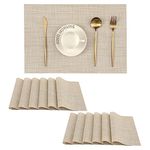 Leetaltree Beige Placemats Set of 12 - Heat Resistant Non-Slip Place mats for Dining Table, Washable Durable PVC Vinyl Woven Table Mats（Beige, 12）