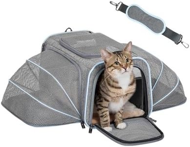 Petsfit Expandable Cat Carrier, Airline Approved Soft-Sided Pet Travel Bag for Small Dogs & Cats, Dual-Sided Extension Up to 5kg, Washable Grey Pet Carrier for Travel