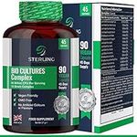 Bio Cultures Probiotic Complex with 45 Billion CFU with 15 Live Bacteria Strains - Digestive Enzyme Supplements - 90 Super Strength Vegan Capsules - Made in UK - by Sterling Nutrition