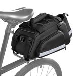 GRAOSO Waterproof Bike Rear Rack Bag, Pannier Bags for Bicycles with 12L Capacity, Bike Trunk Cooler Bag with Reflective Strips, Reinforced Handle and Removable Shoulder Strap, Black