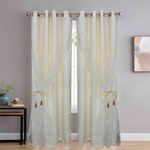 Dashing Fabrics Polyester Long Door Curtain Set of 2(9 Feet, White Embroidery + Ivory Blackout)