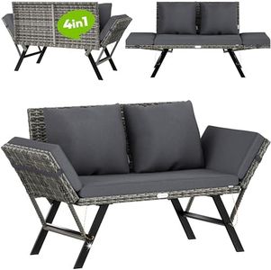 CASARIA® Banco de Jardín Gris Multifuncional 2en1 Tumbona Reclinable Sofá Cama 240kg Intemperie Cojines