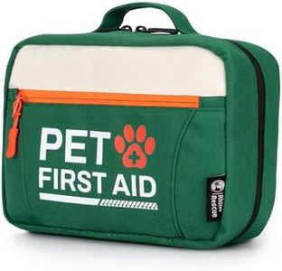 RHINO RESCUE Pet First Aid Kit, Emergency Medical Supplies for Dogs & Cats, Safety Essentials Pack with Thermometer, Disposable Booties for Home, Hiking, Traveling & Camping
