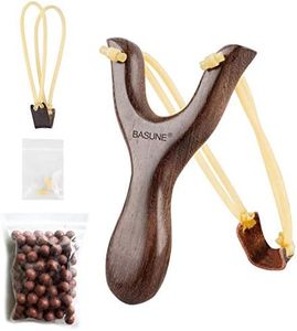 BASUNE Solid Wooden Slingshot Toys with Classic Construction Hunting Slingshot for Catapult Game, Outdoor, Hunting-for Kids/Children/Adult (Deep Brown)