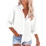 NaRHbrg 2024 Women's Fall Long Sleeve Henley Tops Womens Button Down Shirts Cotton Linen V Neck Blouses Casual Long Sleeve Dress Shirt Collared Work Tops with Pocket Overstock Deals White