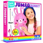 KRAFUN Big Jumbo Bunny Animal Sewing Kit for Kids Beginner My First Art & Craft, Make 1 Stuffed Doll with 2 Costumes, Instructions & Plush Felt Materials for Learn to Sew, Embroidery, Age 7-12