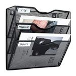 EasyPAG 3 Tier A4 Mesh In Tray Wall Pocket File Holder Mail Organiser Magazine Storage Rack,Black