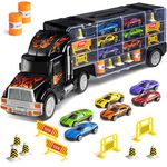 Toy Truck Transport Car Carrier - Toy Truck Includes 6 Toy Cars and Accessories - Toy Trucks Fits 28 Toy Car Slots - Great car Toys Gift for Boys and Girls - Original - by Play22