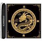 ALANGDUO Large Mahjong Mat with Black Carrying Bag, Anti Slip and Noise Reduction Table Cover for Mahjong, Poker, Card, Dominoes, Board Games, Slip Resistant Mat (34.6 X 34.6 Inches Dragon-Black)