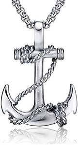 Silver Nautical Anchor Necklace Hiphop Pirate Vintage Pendant Gifts for Men Women Included 22'Chain